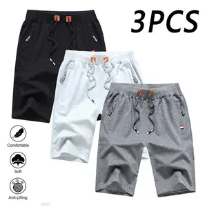 3-Pack Men’s Casual Shorts – Elastic Waist, Drawstring, Soft Cotton Blend, Anti-Pilling, Comfortable — Ideal for Gym Workouts, Lounging, Running, and Everyday Wear