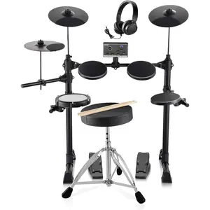 VEVOR Electric Drum Set, 15 Drum Kits & 150 Sounds Electronic Drum Kit, USB MIDI Supported 6.5 in Quiet Mesh Snare Electric Drum Set with 10 in Cymbals Drum Sticks & Headphone, for Beginners & Adults