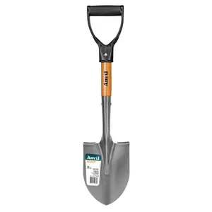 18 in. Compact Durable Metal Digging Shovel, Carbon Steel Blade, Wooden D-Grip Short Handle Garden Spade Tool, Durable Metal Shovel