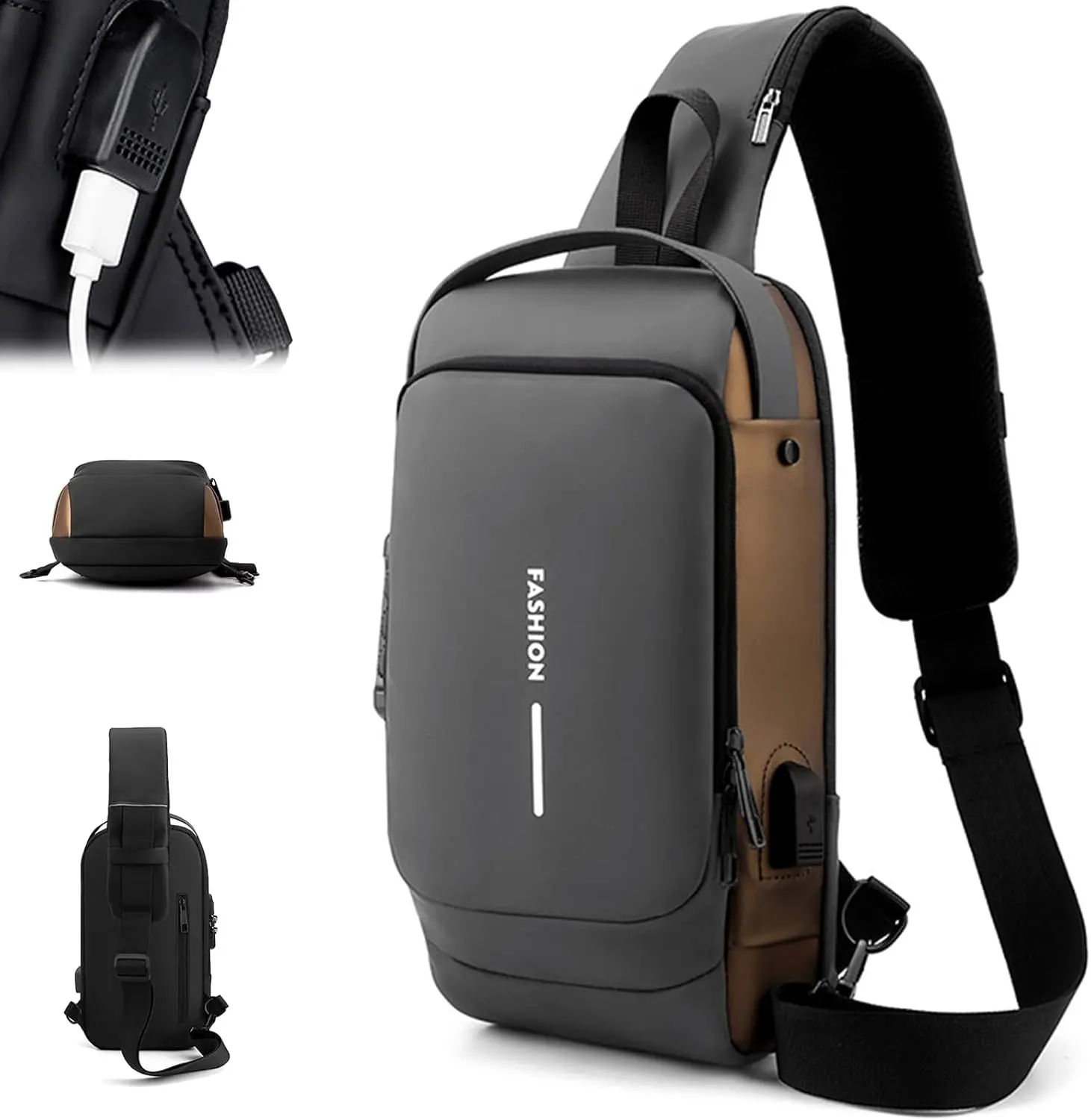 2026 Men's Anti-Theft Crossbody Bag Carbon Fiber Sling Bag with Password Lock Large Capacity Multi-Pocket Detachable Strap Durable for Travel Daily Valentine's Day gift