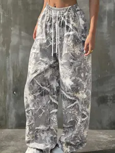 Women's Camo Print Knit Pants, Loose-Fitting Casual Sporty Style, Comfortable All-Season Wear, Elastic Waistband Design, Casual Sporty Trousers