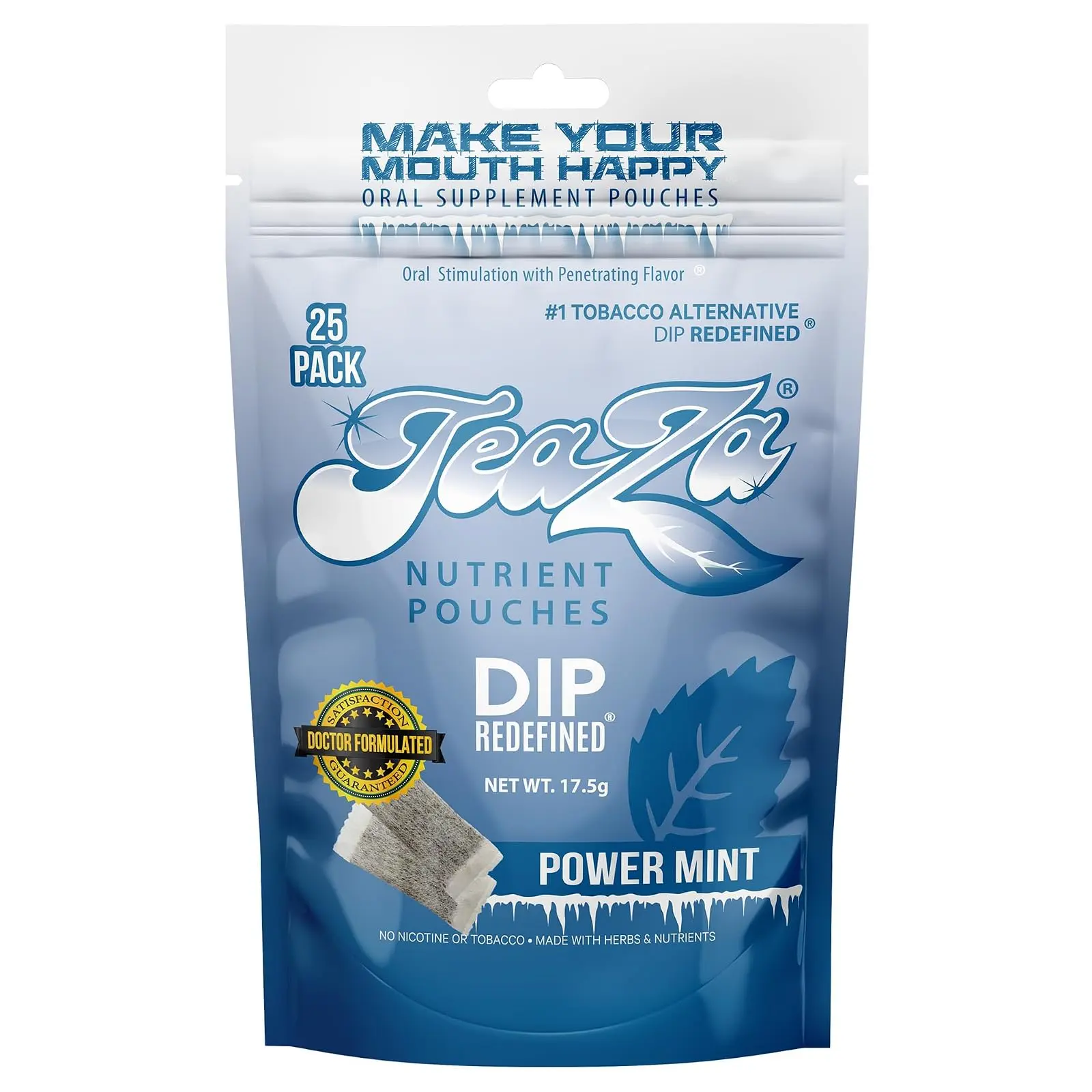 TeaZa Energy Pouches Power Mint - Nicotine Alternative - 1 Bag | Oral Fixation Pouches, Nicotine-free, 50mg of Caffeine, Energy Pouches, Made with 6 Tea Cut Herbs, Quit Nicotine, Quit Vaping