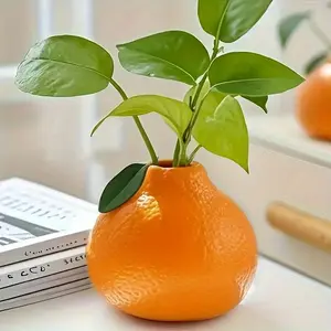 Fruit modeling vase-art hydroponic potted plants with green leaves and white flowers, durable plastic interior decoration, Home Decor Vase, modern plant vase, desktop display, interesting design, plant racks, office gifts, creative ornaments