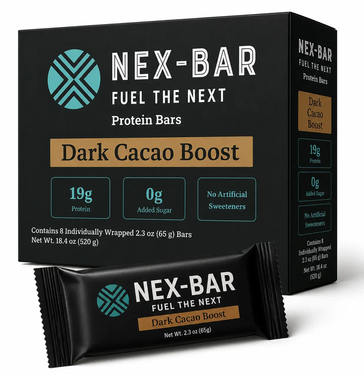 NEX-BAR Chocolate Protein Bars - 8 Pack. Clean Protein Bar with No Added Sugar and No Artificial Sweeteners