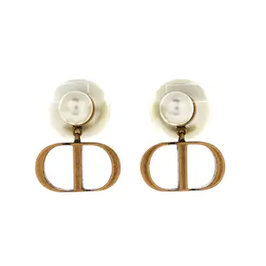 Pre-owned Christian Dior CD Tribales Stud Earrings Metal with Faux Pearls by Rebag