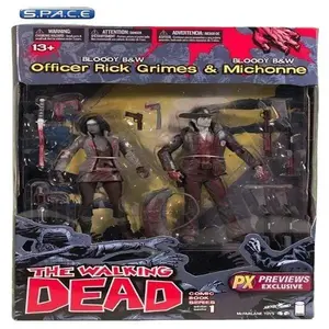 Walking Dead Comic Book Series Season 1 - Bloody Black & White Rick Grimes & Michonne (5' Inch) Action Figure 2-Pack