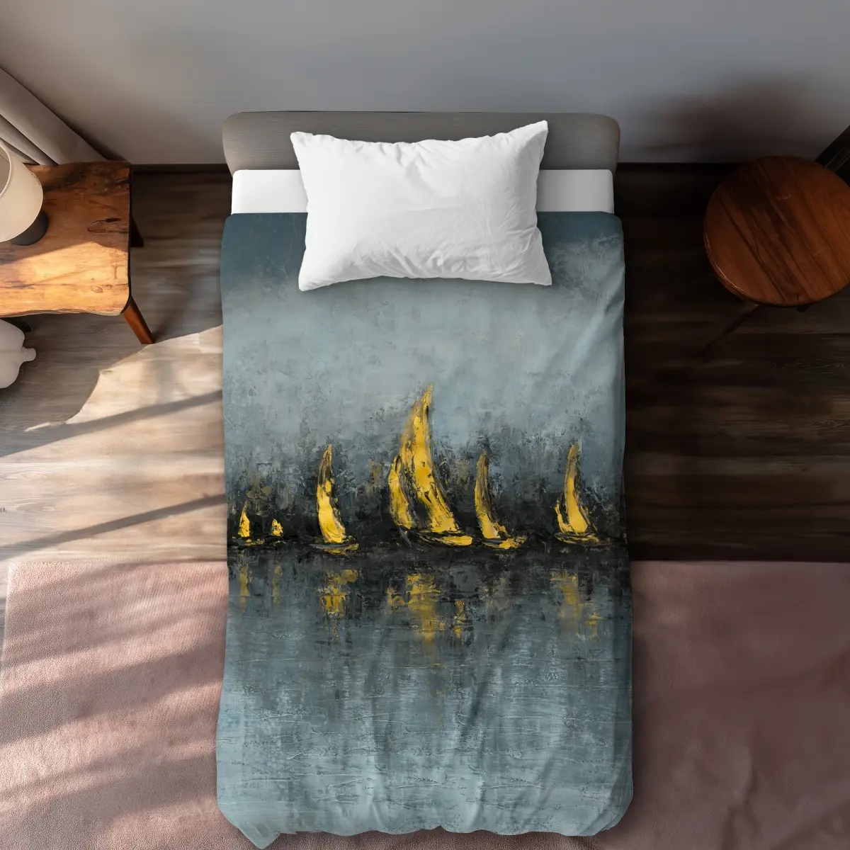 360 Stand Twin Extra Long Set Sail Gold Abstract Duvet Cover Set - Decorative Duvet Cover, Printed Face, Abstract Art, Elegant Home Bedding, Machine Washable Textile Linen, Machine Washable Duvet