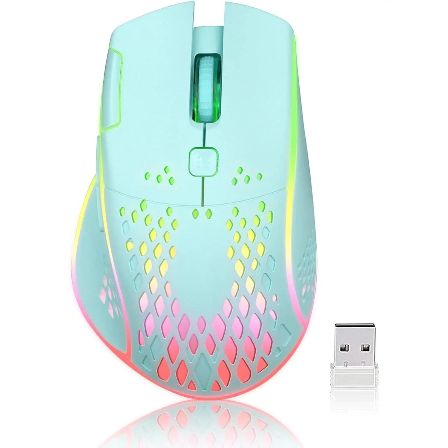 L-KBB014  Wireless Gaming Mouse, C30 Silent Click Wireless Rechargeable Gaming Mouse with Double-Click Key and Colorful LED Lights, 3 Level Adjustable DPI for Gaming and Working (Blue)