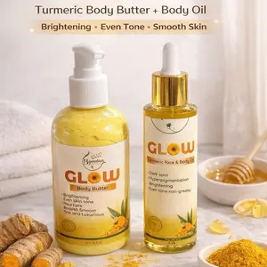 Glow Turmeric Body Butter & Body Oil Set – Brightening, Dark Spot Care, Even Skin Tone