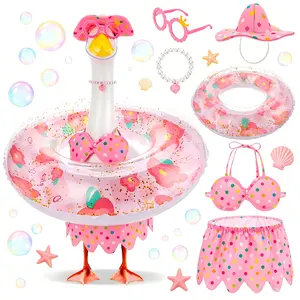 23 Inch Porch Goose Summer Beach Outfit Pink Polka Dot Swimsuit Costume with Hat Sunglasses Pearl Necklace & Swim Ring Cute Clothes for Cement Meadow Goose Statue Yard Decor (Goose Not Included)