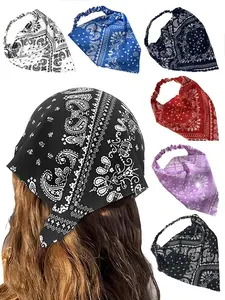 6pcs/set Women's Tibetan Blue Classic Lotus Flower Design Hairband, Sweet Cute Triangle Scarf, Perfect for Daily Wear