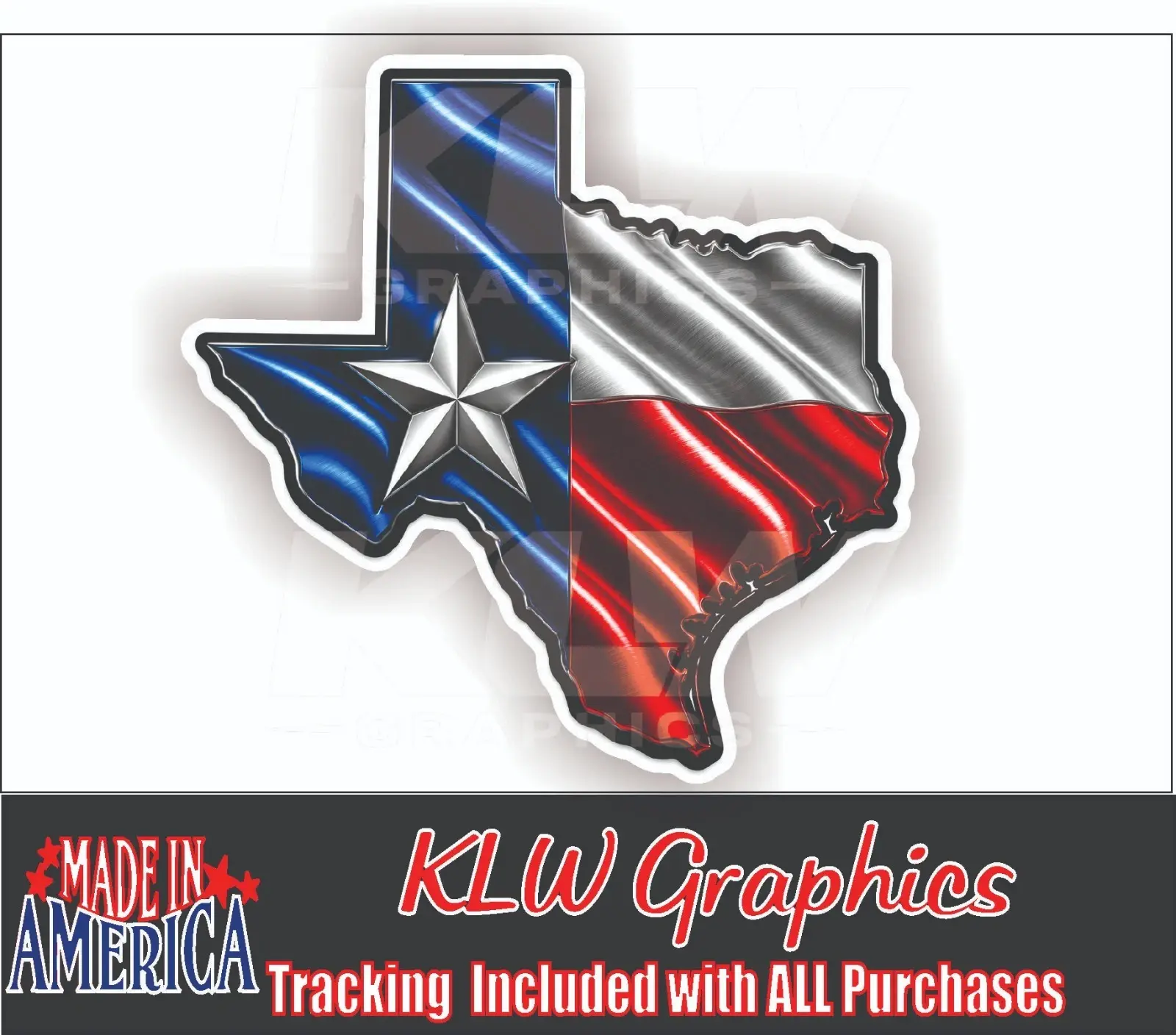 Texas Flag Chrome Metal Look Full Color Decal Sticker Lone Star State TX Car Truck Window