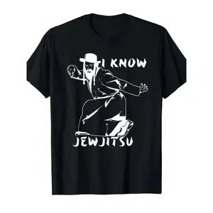Men'S Retro "I Know Jewjitsu" Dance Horah Jiu Jitsu Rabbi Graphic T-Shirt - Loose Fit Crew Neck Short Sleeve Tee with Geometric Print, Casual Comfortable All-Season Wear for Summer, Spring, Fall & Daily Outfits, Vintage T Shirts Graphic funny graphic tee