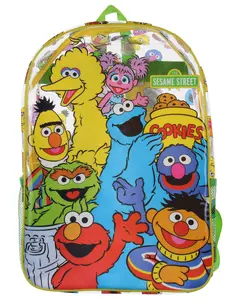 Sesame Street Elmo Big Bird Cookie Monster Clear Travel Backpack For Daily Use 16" Sesame Street Elmo Big Bird Cookie Monster Clear Travel Backpack For Daily Use 16"