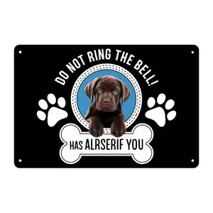 Funny Dog Lover Chocolate Lab Puppy Do Not Ring The Bell Tin Sign， Vintage Chocolate Labrador Retriever Puppy Metal Sign Print Aesthetic Room Decoration for Home Bedroom Kitchen Bar Dorm Bathroom Wall