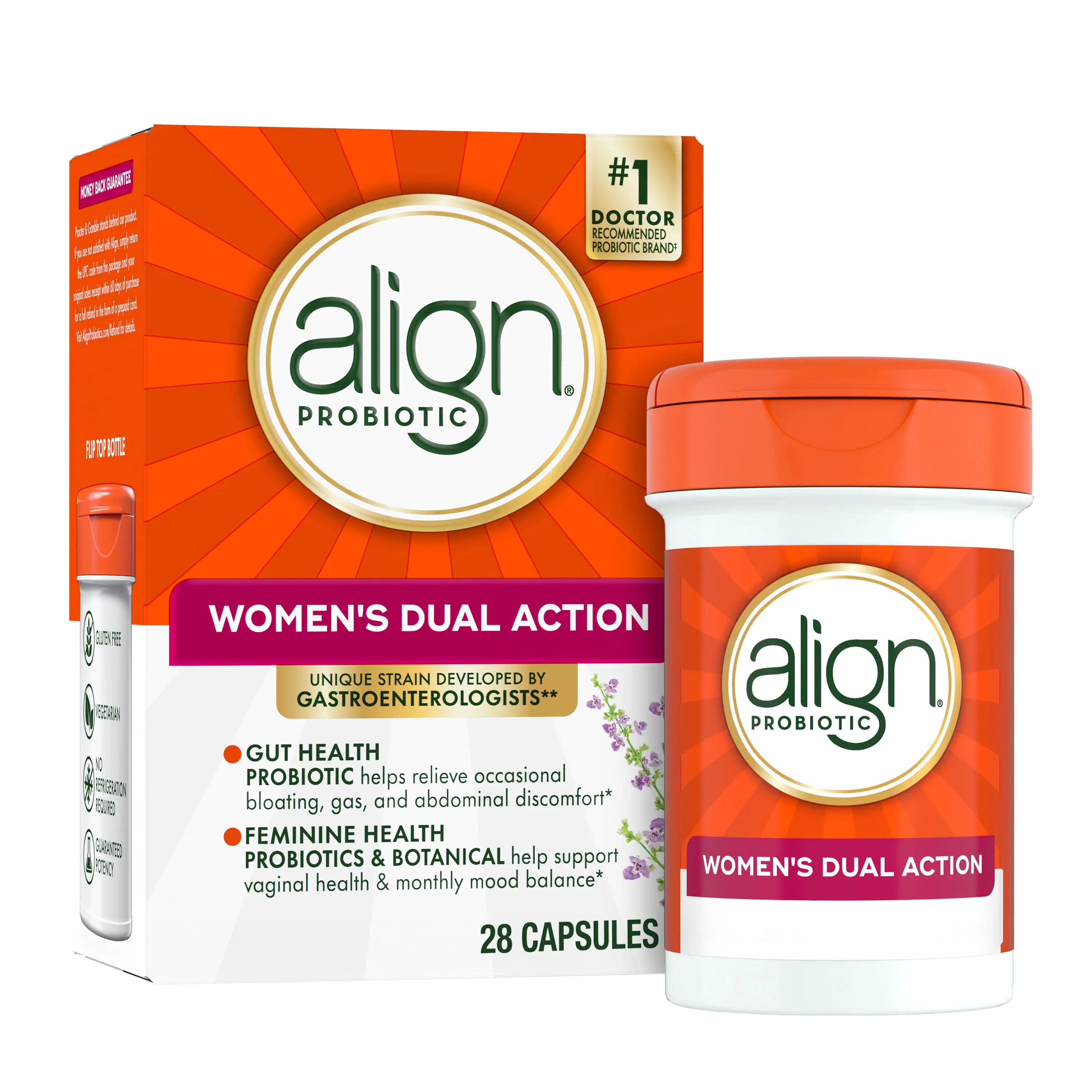 Align Probiotic, Women's Dual Action, Probiotics for Women, Multi-Strain Probiotic, Supports Feminine Health*, Soothes Occasional Bloating, Gas, Abdominal Discomfort*, 28 Capsules