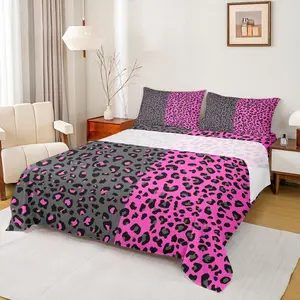 Leopard Print Sheet Set,Cheetah Bed Sheet Set with Deep Pocket Fitted Sheet + Flat Sheet + Black and Purple Animals Soft Bedding Set for Kids Teens Boys Girls