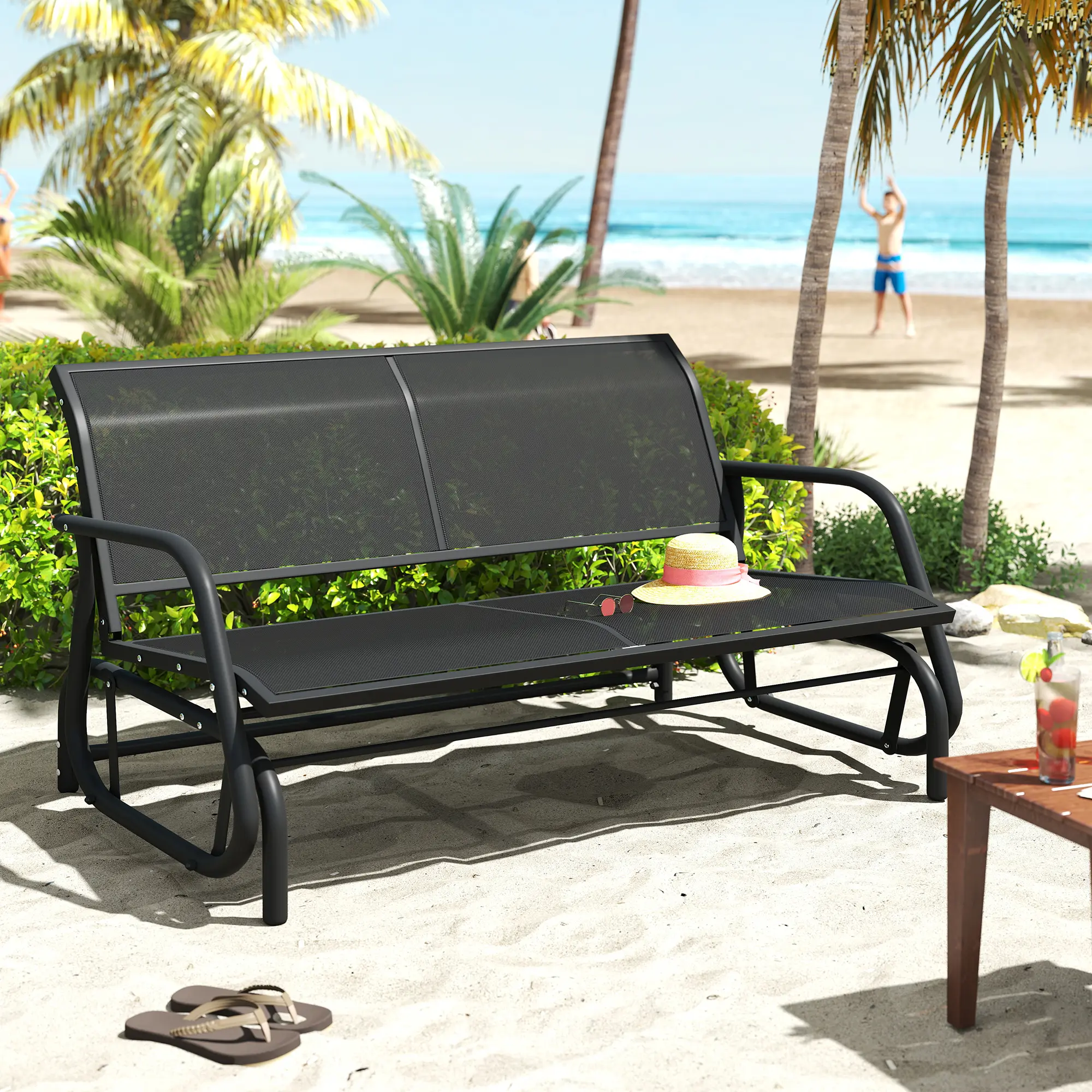 2/3-Person Outdoor Rocking Chair Gliders - Patio Swing Loveseat with Powder Coated Steel Frame, Fixed Arms, Waterproof Design, Effortless Silent Gliding for Backyard, Porch summerwins
