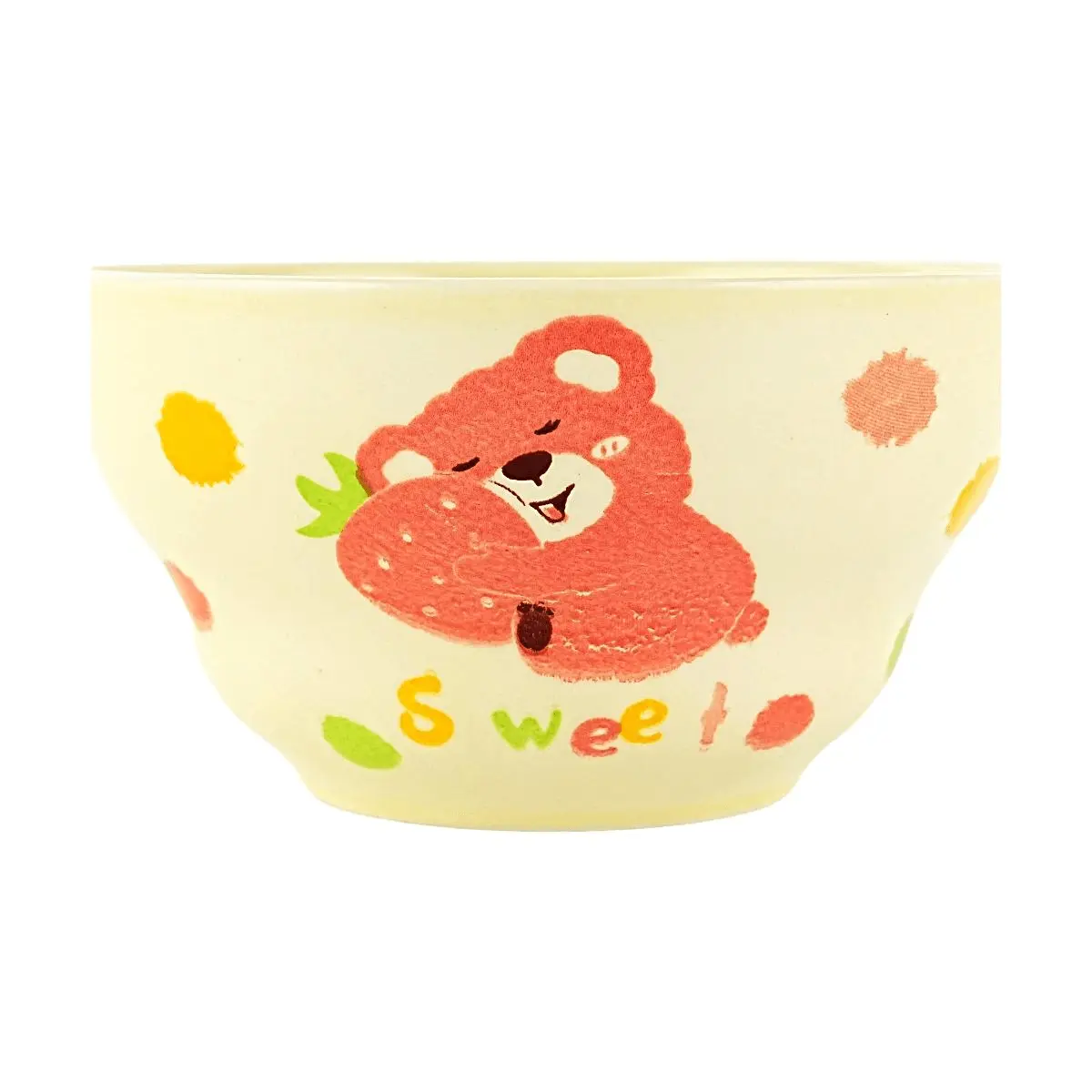 Golden Lion 4.7" Ceramic Gourd Bowl - Yellow Glaze Polka Dot Red Bear Design, 350ML
