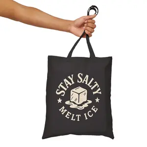 Stay Salty Cotton Canvas Tote Bag Anti-ICE Protest Reusable Shopping Bag Melt ICE Grocery Bag 100% Cotton Durable Flat Corners Stylish Trendy Eco-Friendly 15 x 16 inches