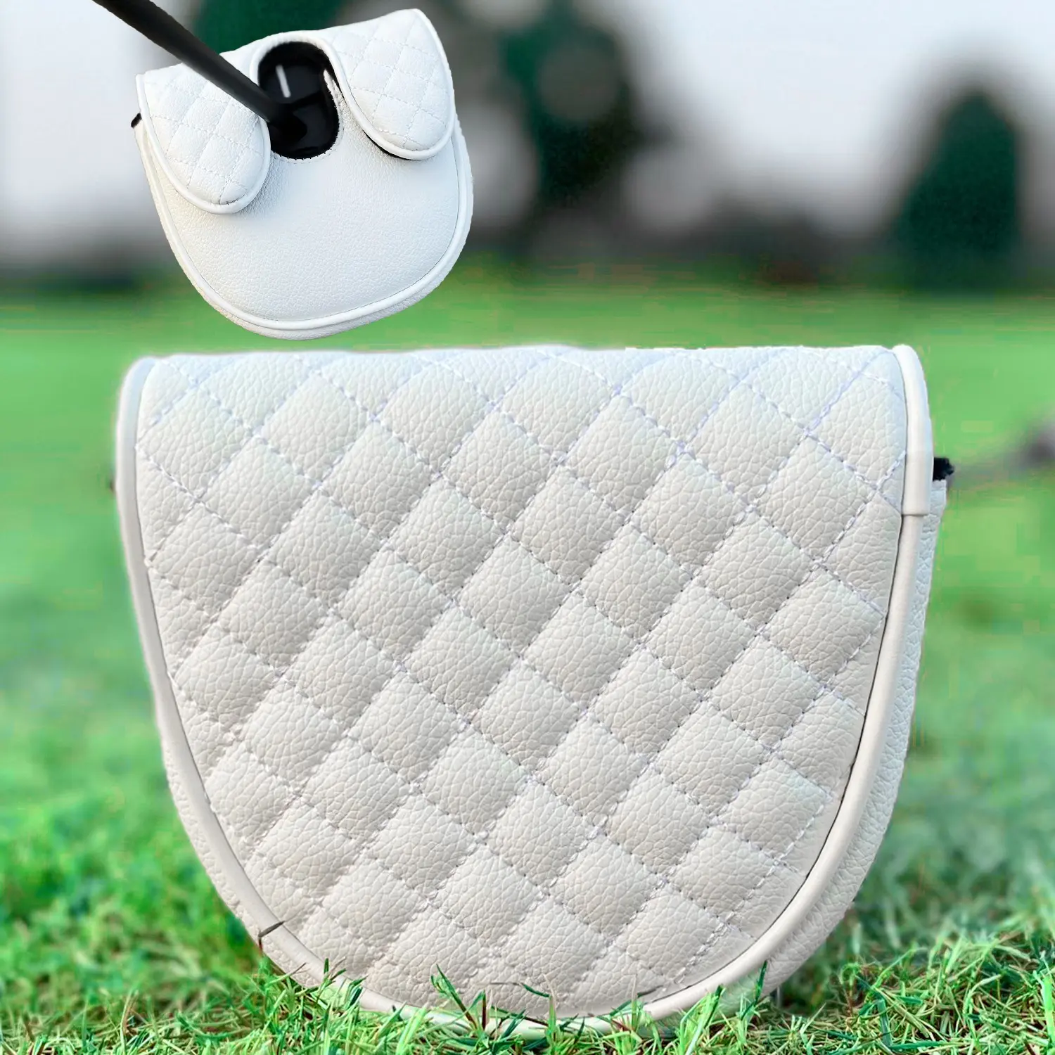 Df3 Blank Grid Half-Moon Golf Putter Cover, Durable Golf Club Protector, Soft Lining, Minimalist Design, Ideal Gift for Golf Lovers, Golf Accessories