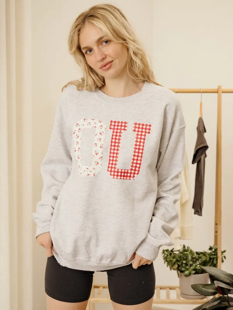 OU Sooners Quilted Puff Ink Ash Gray Thrifted Sweatshirt