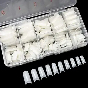 500PCS Half Cover False Nails Tips - Acrylic Nail Tips, 10 Sizes Lady French Style Acrylic Artificial Tip Manicure with Box for Nail Tips Art Salons and Home Natural