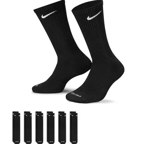 BLACK NIKE DRI-FIT EVERYDAY PLUS CUSHIONED CREW TRAINING SOCKS (6-PACK)