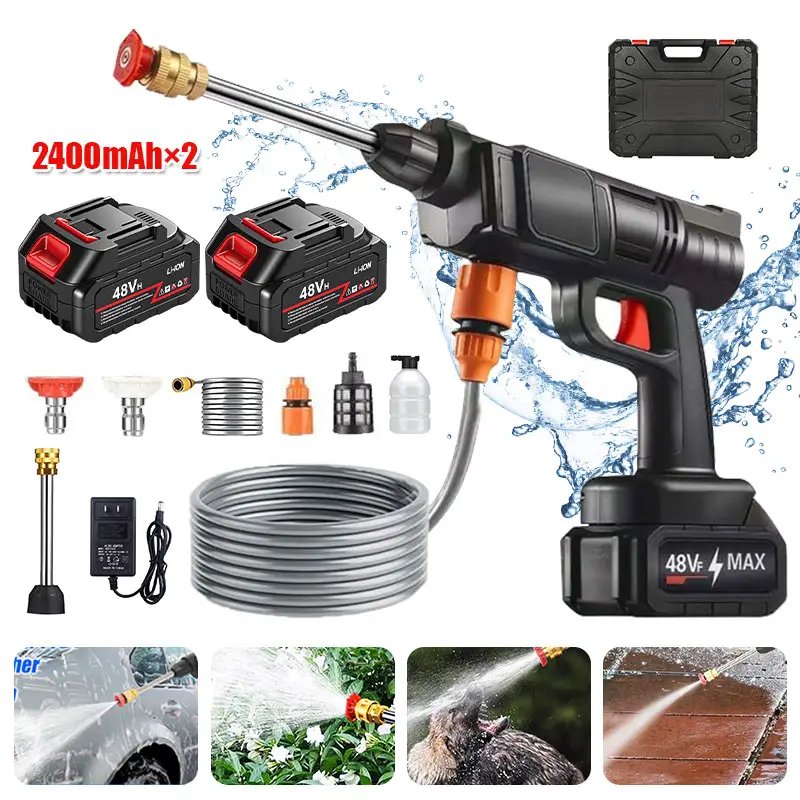 SRGARH portable cordless car washing spray gun, high pressure, two batteries, suitable for car, home, garden