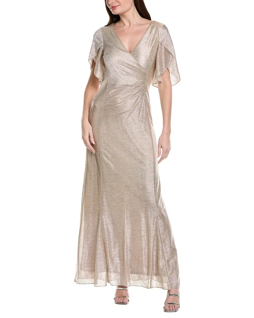 Adrianna Papell Metallic Flutter Knit Gown