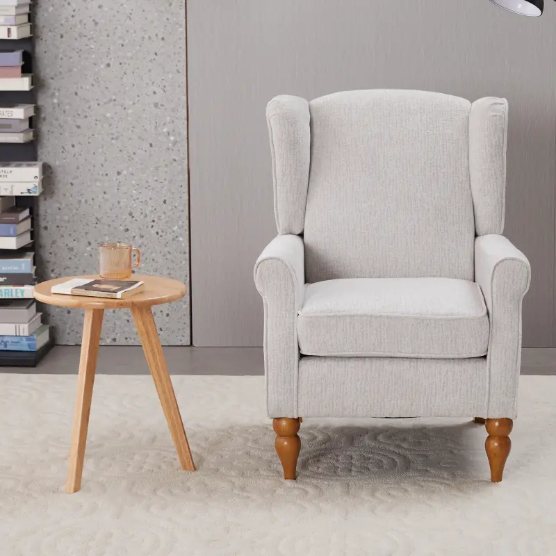 High Wingback Chairs with Table, Midcentury Modern Accent Chair for Living Room, Upholstered Armchair with Solid Legs, Light Grey Living Room Chairs for Living Room, Bedroom, Balcony