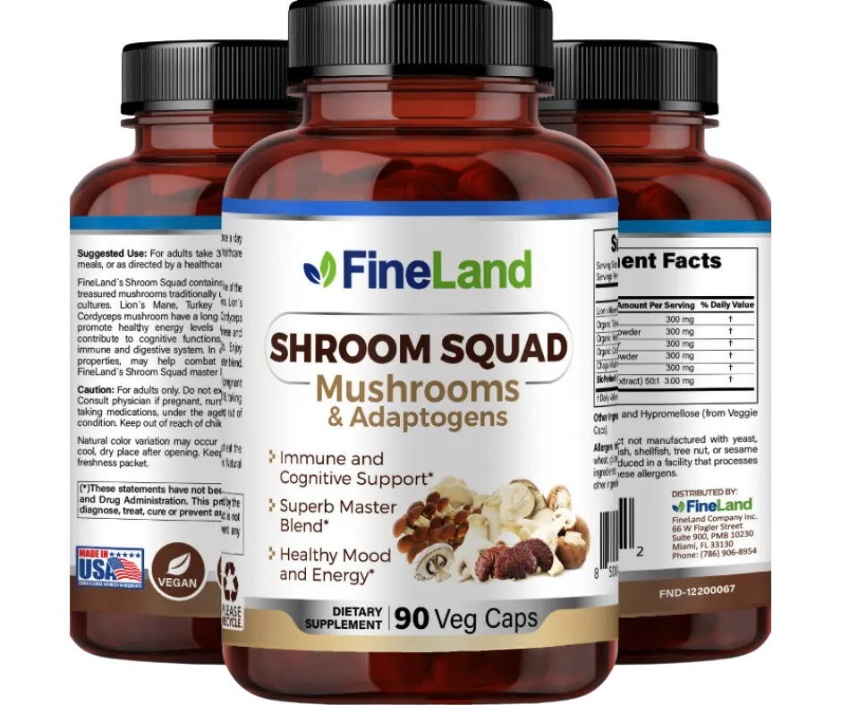 FINELAND Shroom Squad – Mushrooms & Adaptogens, Premium, Immune and Cognitive Support, Mood and Energy Support, Superb Master Blend Healthcare Edible