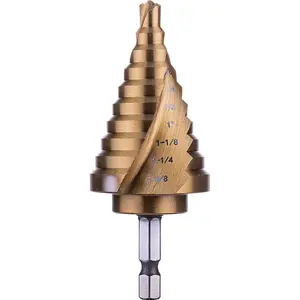 HSS Titanium Step Drill Bit, Spiral  Double Flute Unibit with 1/4" Hex Shank for Sheet Metal, 10 SAE Step Sizes 1/4" to /8"