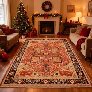 RaybeeFurniture Bohemian Style Washable Non-Slip Rug, Ultra-Soft and Stain-Resistant. Suitable for placing under dining tables, in living rooms, bedrooms, etc. Oriental Print Rug