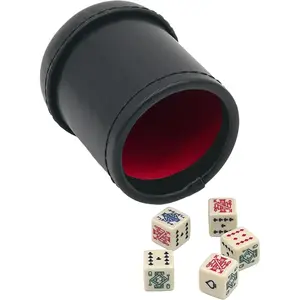 CHH SS-CQG-7815 Black/Cream Color Deluxe Leather Like Dice Cup with 5 Poker Dice