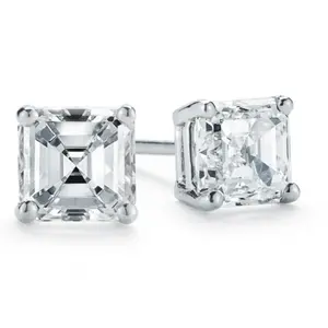 VS 1 1/4 Ct Asscher Cut Solitaire Moissanite Studs Womens Earrings White Gold