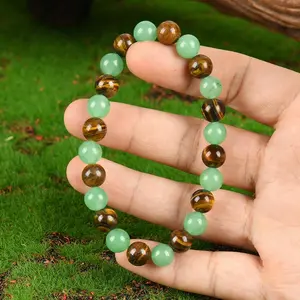 1PC Encouragement Gift Beaded Bracelet - Green Aventurine Tiger Eye Money Attraction Protection Jewelry (1PC)