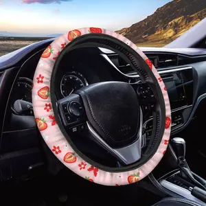 Strawberry Pattern Steering Wheel Cover for Women Girls, Anti-Slip Elastic Breathable Soft Car Steering Wheel Cover, Universal 15 Inch Fit for Cars, Auto, SUVs