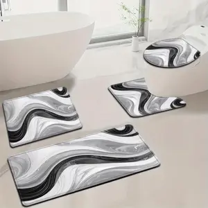 3pcs/4pcs Gray Marble Pattern Bathroom Mat Set Toilet Lid Mat And Rug Bathroom Decor U-Shaped Foot Mat