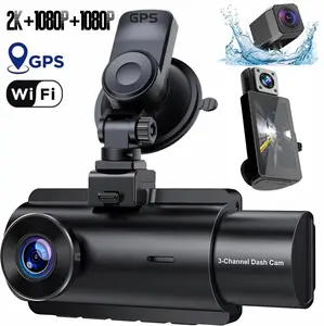 4K 5G WiFi 3 Channel Dash Cam Front and Rear Inside, 4K+1080P+1080P Dash Camera for Cars, GPS Dashcam, Car Camera with 3-Inch Screen, IR Night Vision, 24Hr Parking Mode, G-Sensor