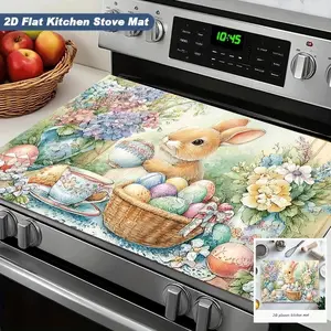 Spring Farmhouse Rabbit Egg Baking Mat, Non-Slip Heat Resistant Kitchen Decorative Pad, Cozy Easter Theme Table Mat, Jit