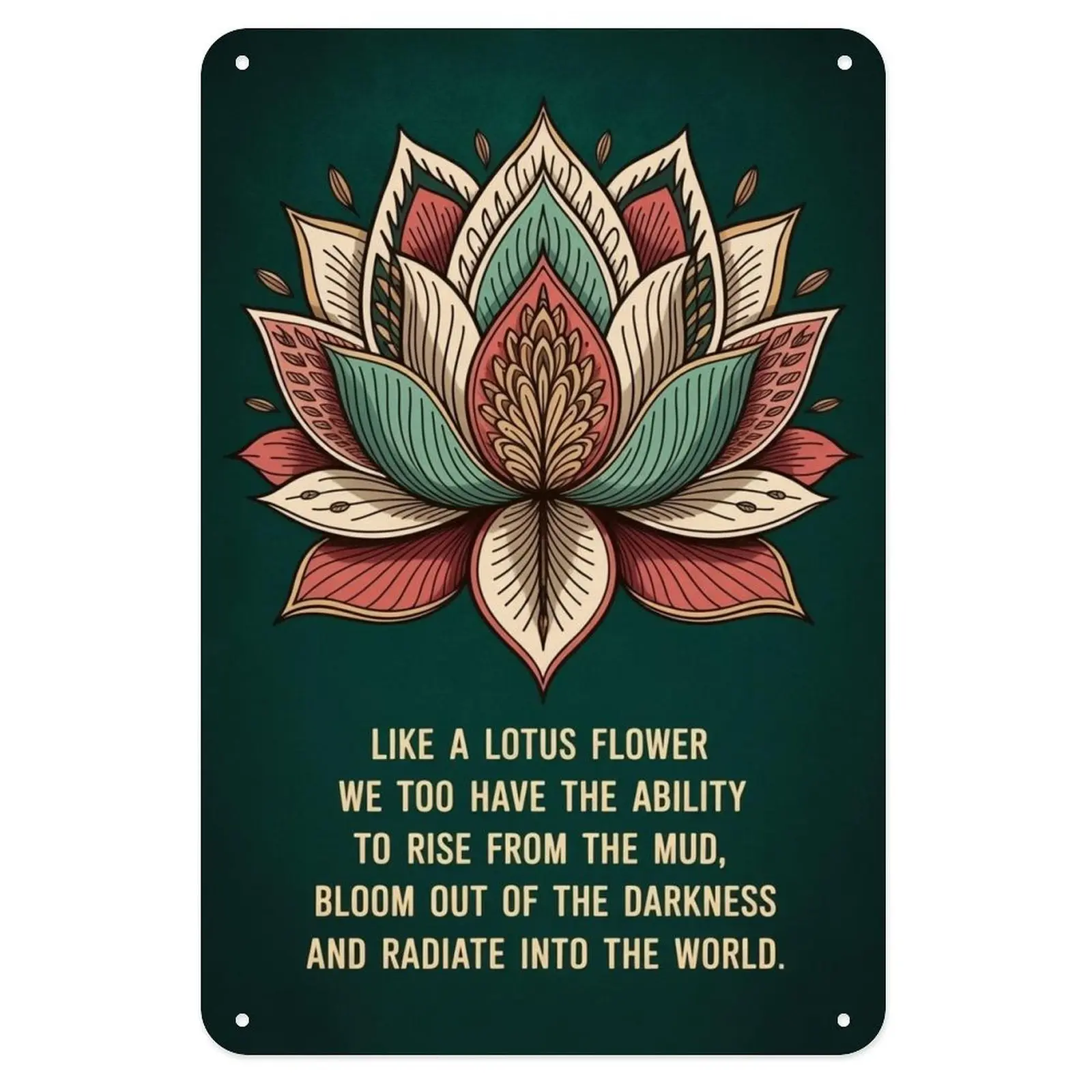 Lotus Flower Inspirational Quote Print Tin Sign, Vintage Aesthetic Wall Decor for Home Bedroom Kitchen Bar Bathroom Indoor Outdoor, 8 X 12 in