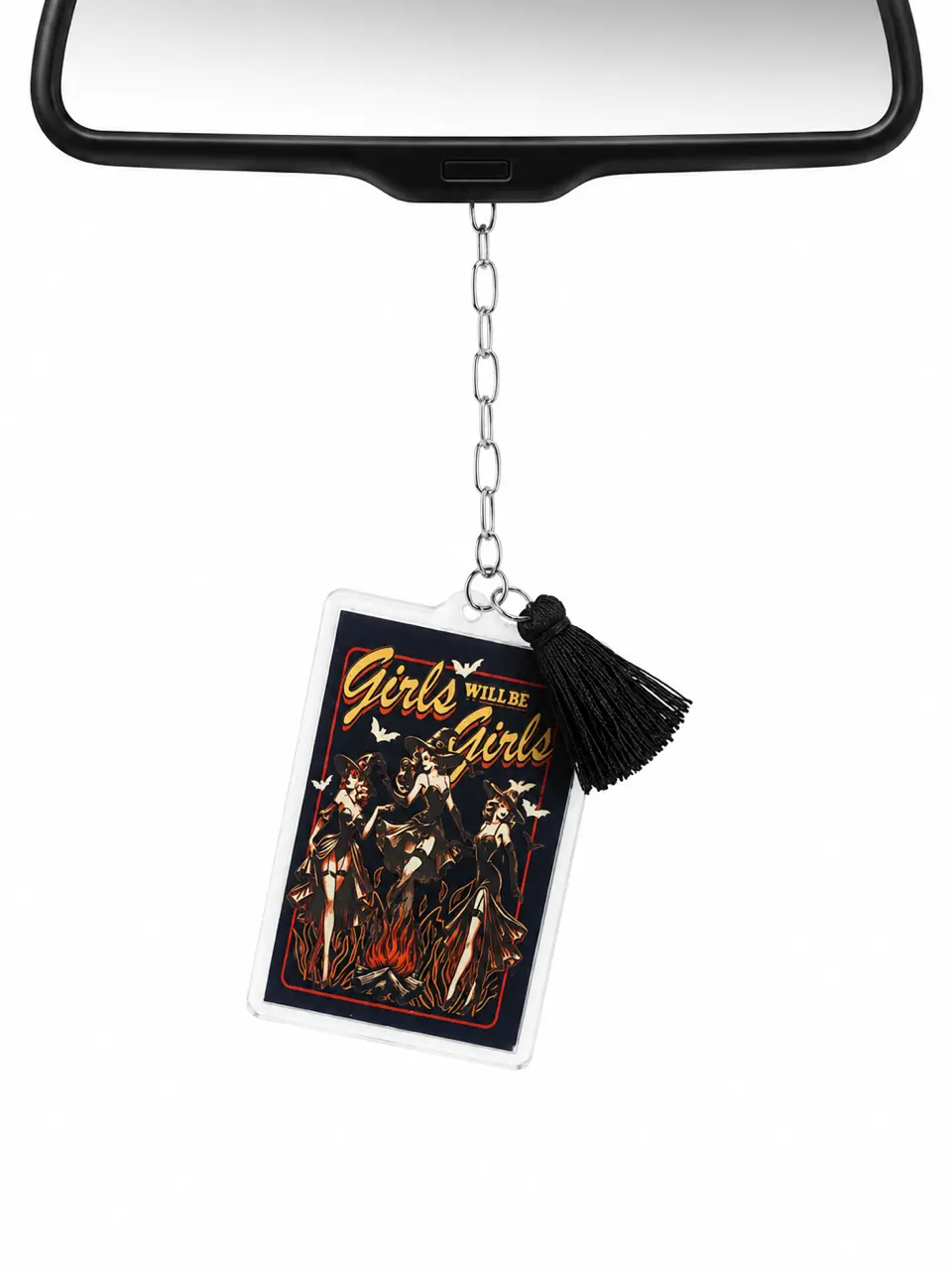 NTL Charms Girls Will Be Girls Witch Hanging Rearview Mirror Accessory Halloween Car Charm