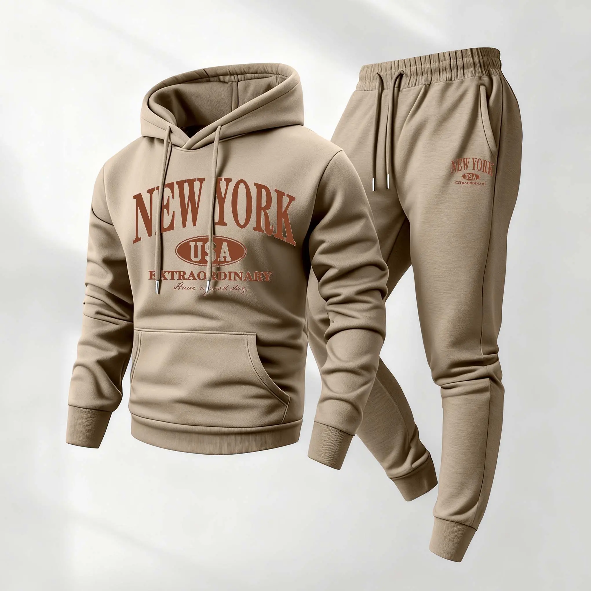 Men's 2-Piece Retro Tracksuit, Knitted Hoodie and Sweatpants with New York Letter Print, Casual Loose-Fit Athletic Wear, Sizes S, M, L, Long Sleeve Shirt, Knitting, Sporty Chic, Casual Sport, Machine Wash, Letters Print, Fashion