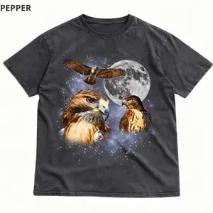 Y2K Hawk Moon Space Graphic T-Shirt – Vintage Cosmic Bird Of Prey Unisex Tee - Vintage Graphic Tee – Unisex S-3XL – Menswear & Womenswear – Streetwear Tops – Casual Cotton Crewneck Shortsleeve T-shirt