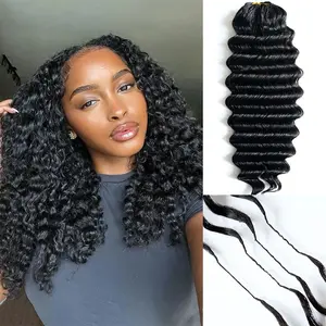 Feather Crochet Hair for Black Women Pre Separated Invisible Micro Knots Deep Wave Crochet Hair with Thin Loop Deep Wave Curly Feathered Tip Braids Extensions 1Pcs/50g 4-5Bundles For a Full Head