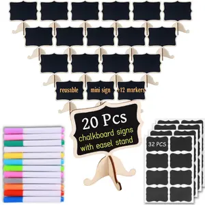 20 Pack  Mini Chalkboards Signs,  Labels Place Cards Small Blackboard for Party Buffet Table Sign Chalkboard Wedding Bakery with 12 Makers and Blackboard Stickers