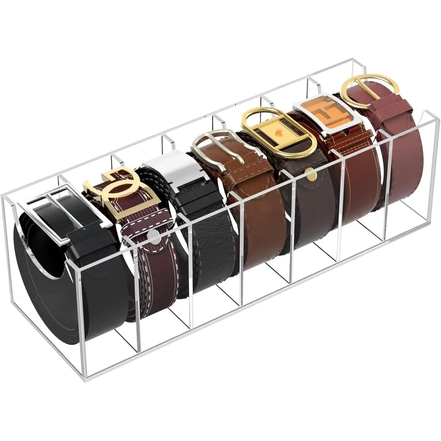 NIUBEE Belt Organizer for Closet, Acrylic Belt Box, Belt Storage, 7 Grids