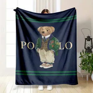 Vintage Dressed Bear Flannel Blanket Classic Plaid Fashion Illustration Print Soft Warm Cozy Texture Perfect for Bedroom Sofa Living Room Office Gift Decor