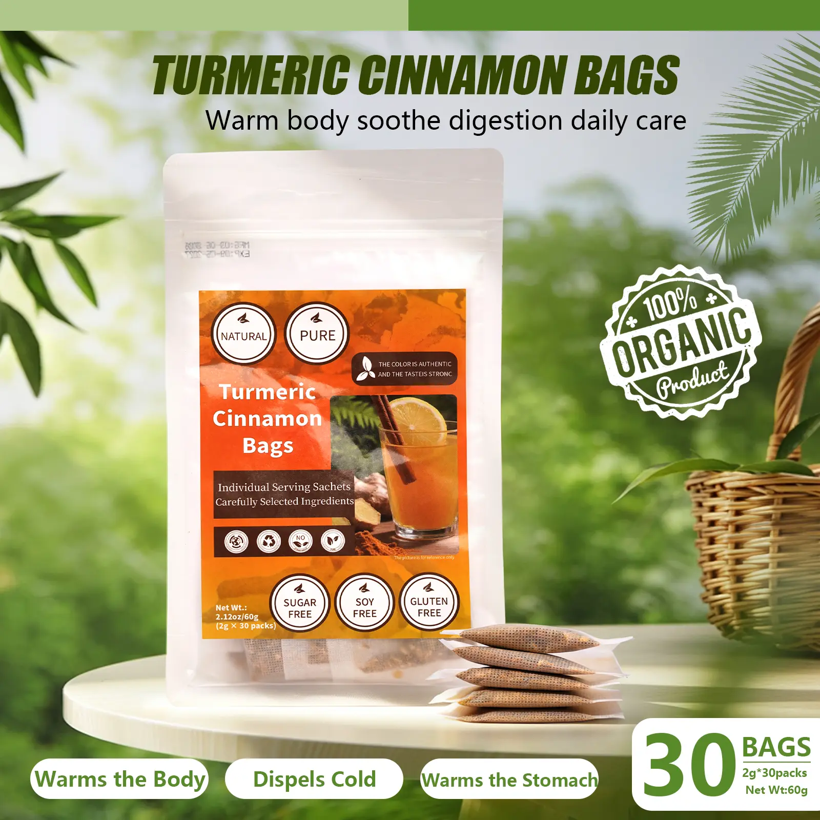 Turmeric & Cinnamon Tea Bags, Caffeine-Free, Antioxidant Herbal Tea, Joint Comfort, Gut Health, Daily Warming Beverage